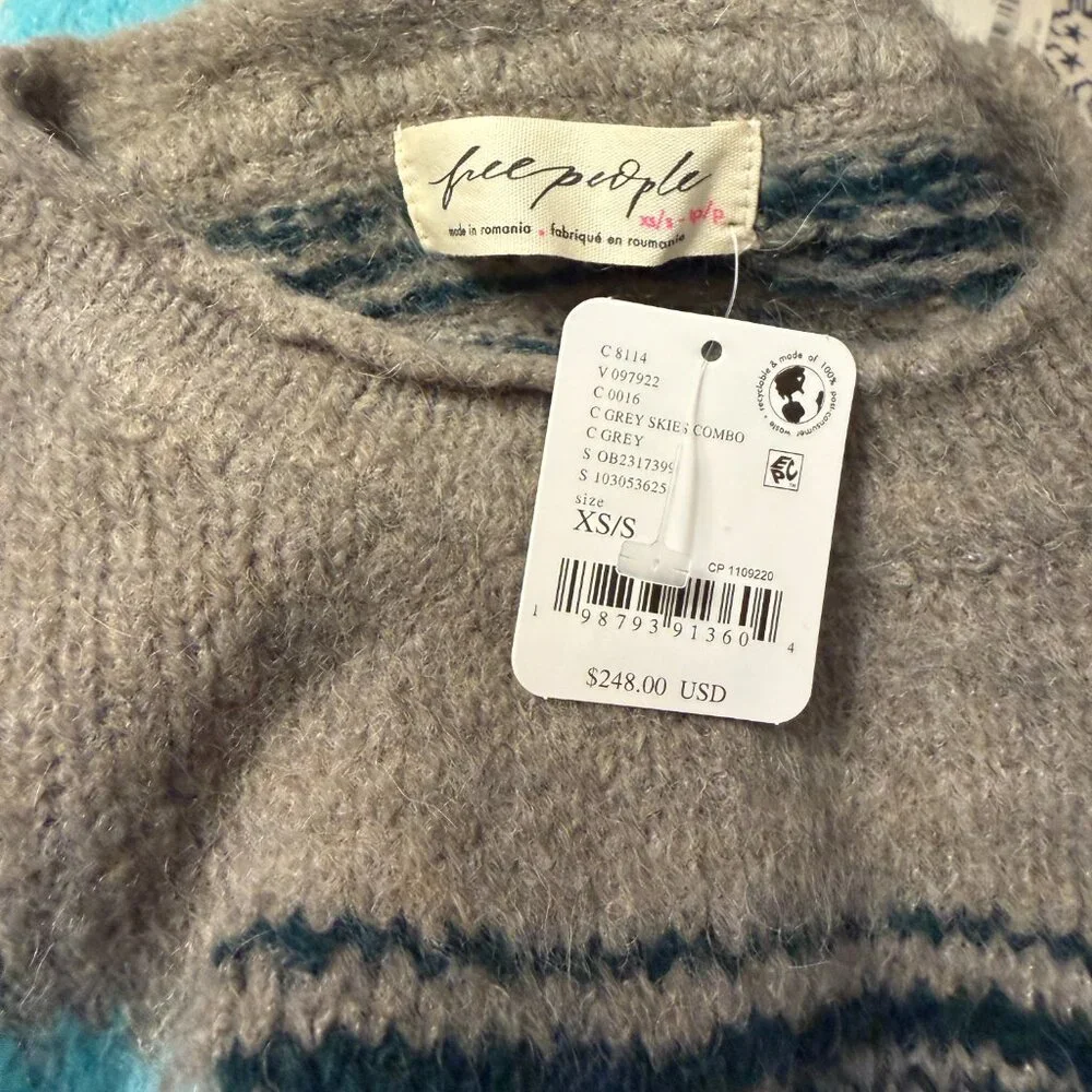 Free People | Hidden Trail Wool Alpaca Pullover in Grey Skies Combo | XS/S - Picture 5 of 5